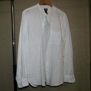 Banded Collar H&M White Cotton Shirt